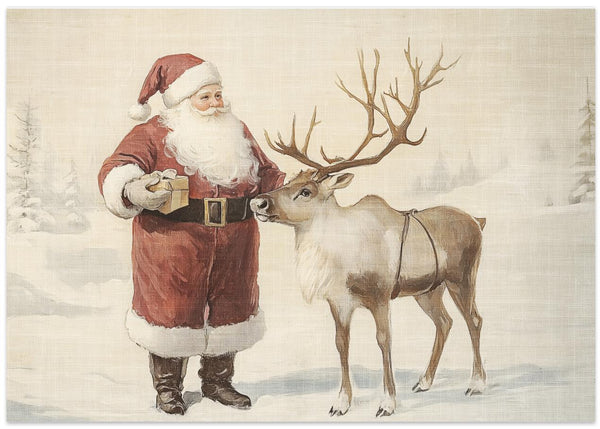 Santa Claus with Reindeer in Winter Wonderland