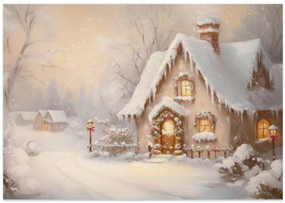 Snowy Cottage at Dusk