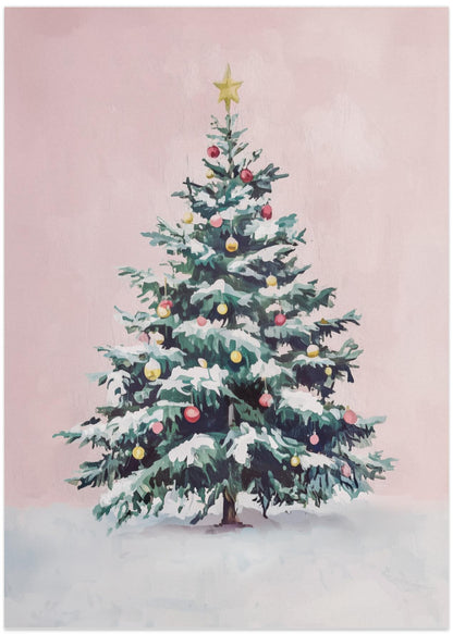 Snow-Covered Christmas Tree with Ornaments