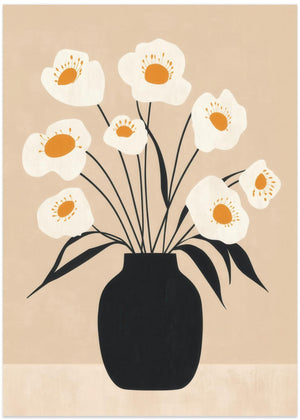 White Flowers in Black Vase