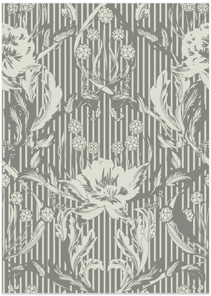 Floral Heritage Morris monochrome stripes grey pattern