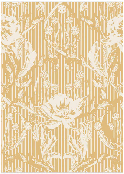 Floral Heritage Morris monochrome stripes yellow pattern