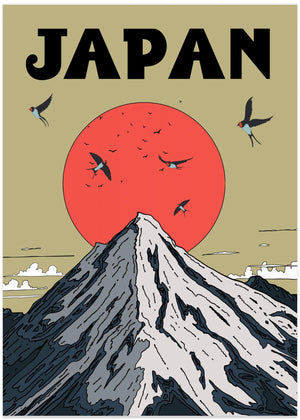 Mount Fuji Red Sun Swallows