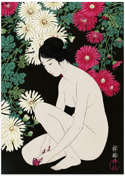 Woman Among Chrysanthemums