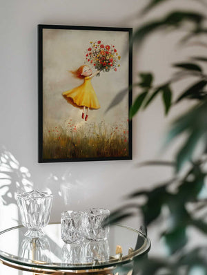 Joyful Girl Flying Flowers