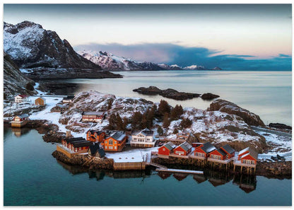 Snowy Norwegian Fjord Village