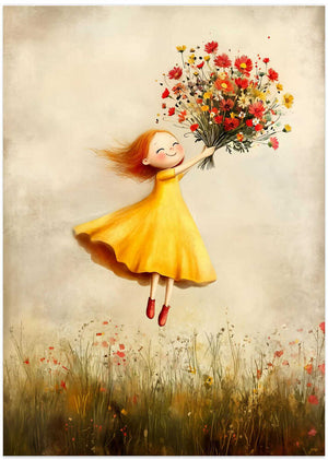 Joyful Girl Flying Flowers