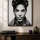 Prince-plakat i svart-hvitt – ikonisk musikklegende med gitar