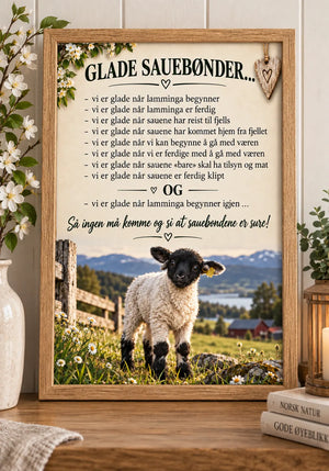 Glade sauebønder – humoristisk plakat for sauebonde