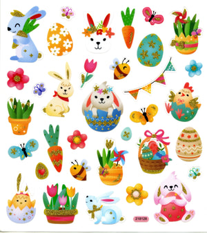 Påskeharer med glitter stickers - Klistremerker