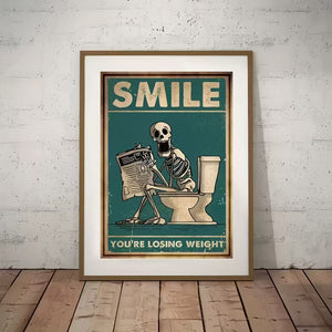 Funny bathroom picture with skeleton: Smile, Losing Weight
