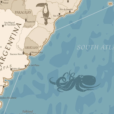 Blått Utdanningskart over verden | Verdenskart for barn