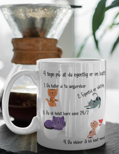 4 tegn på at du er en katt - krus - Plakatbar.no
