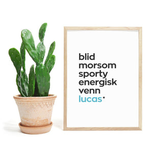 5 ord til en venn - blå - Plakatbar.no