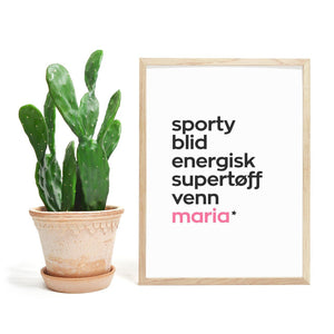 5 ord til en venn - rosa - Plakatbar.no