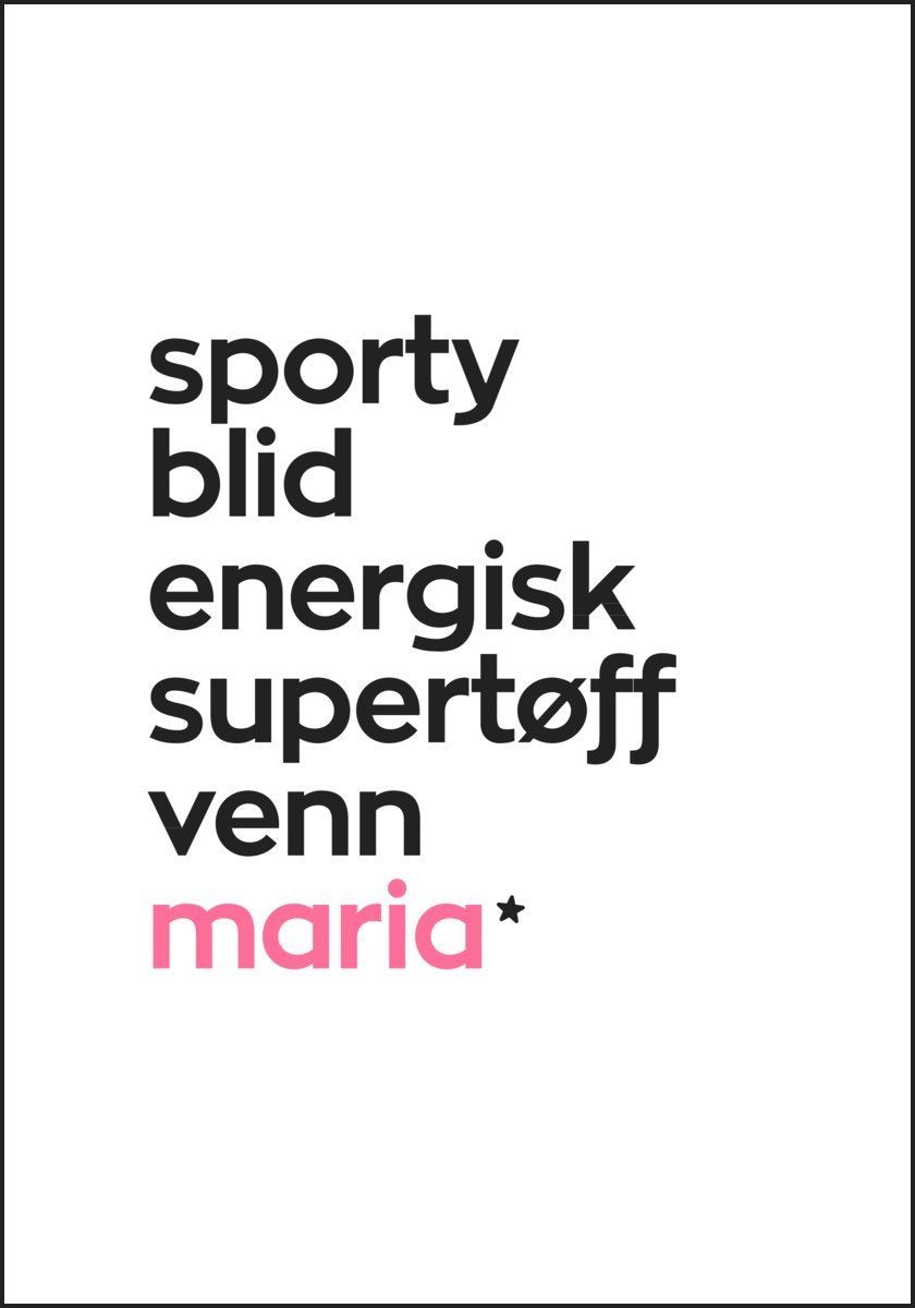 5 ord til en venn - rosa - Plakatbar.no