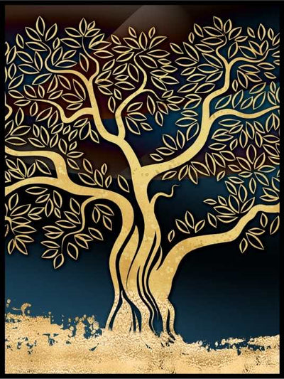 Luxury gold foil Abstract - Birds, Trees, Butterfly & Moon