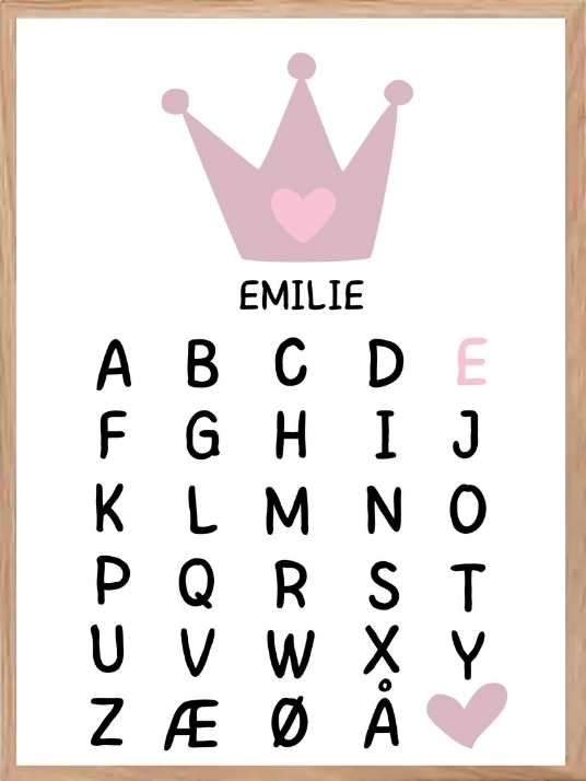 ABC-plakat Prinsesse - Med eget navn - Plakatbar.no