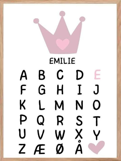 ABC-plakat Prinsesse - Med eget navn - Plakatbar.no