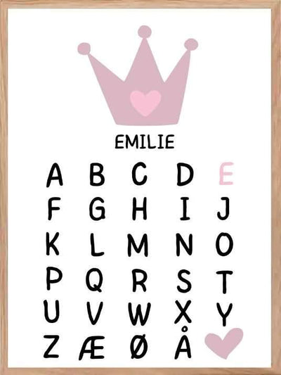 ABC-plakat Prinsesse - Med eget navn - Plakatbar.no
