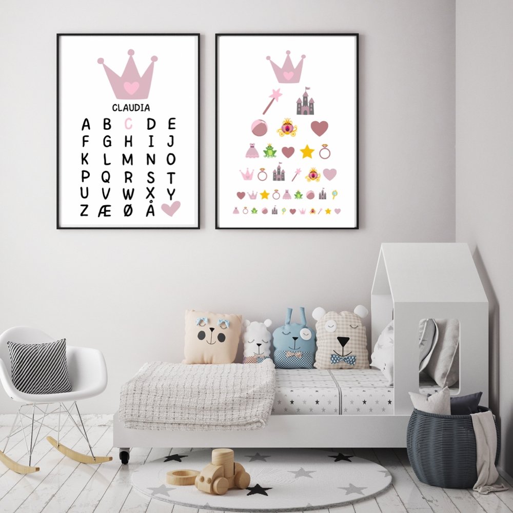 ABC-plakat Prinsesse - Med eget navn - Plakatbar.no