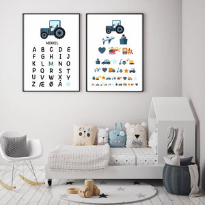 ABC-plakat Traktor - Med eget navn - Plakatbar.no