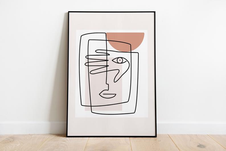 Abstract Face Line Drawing Boho Poster - Plakatbar.no