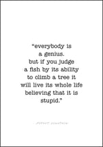 Albert Einstein sitat - Everybody is a Genius. Flott plakat - Plakatbar.no