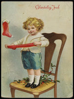 Barn med julestrømpe - Nostalgisk norsk juleplakat - Plakatbar.no