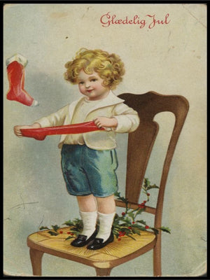 Barn med julestrømpe - Nostalgisk norsk juleplakat - Plakatbar.no