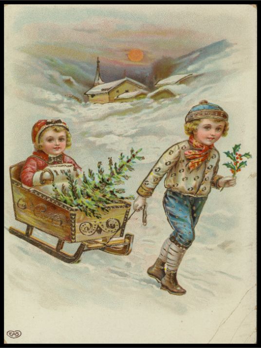 Barn på kjelke - Retro juleplakat - Jenny Nystrøm - Plakatbar.no