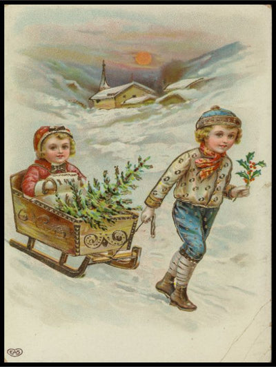 Barn på kjelke - Retro juleplakat - Jenny Nystrøm - Plakatbar.no