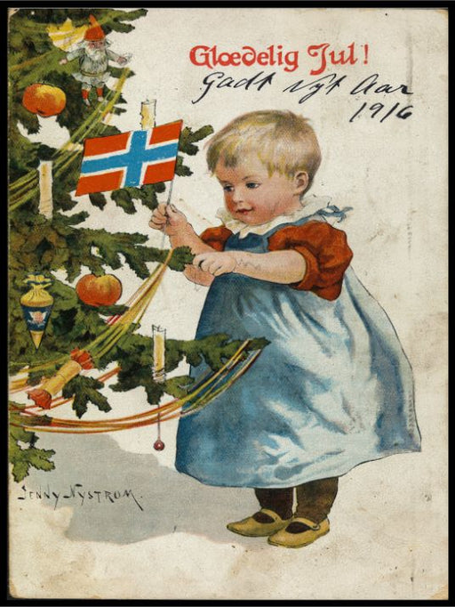 Barn ved juletreet - Nostalgisk norsk juleplakat - Plakatbar.no
