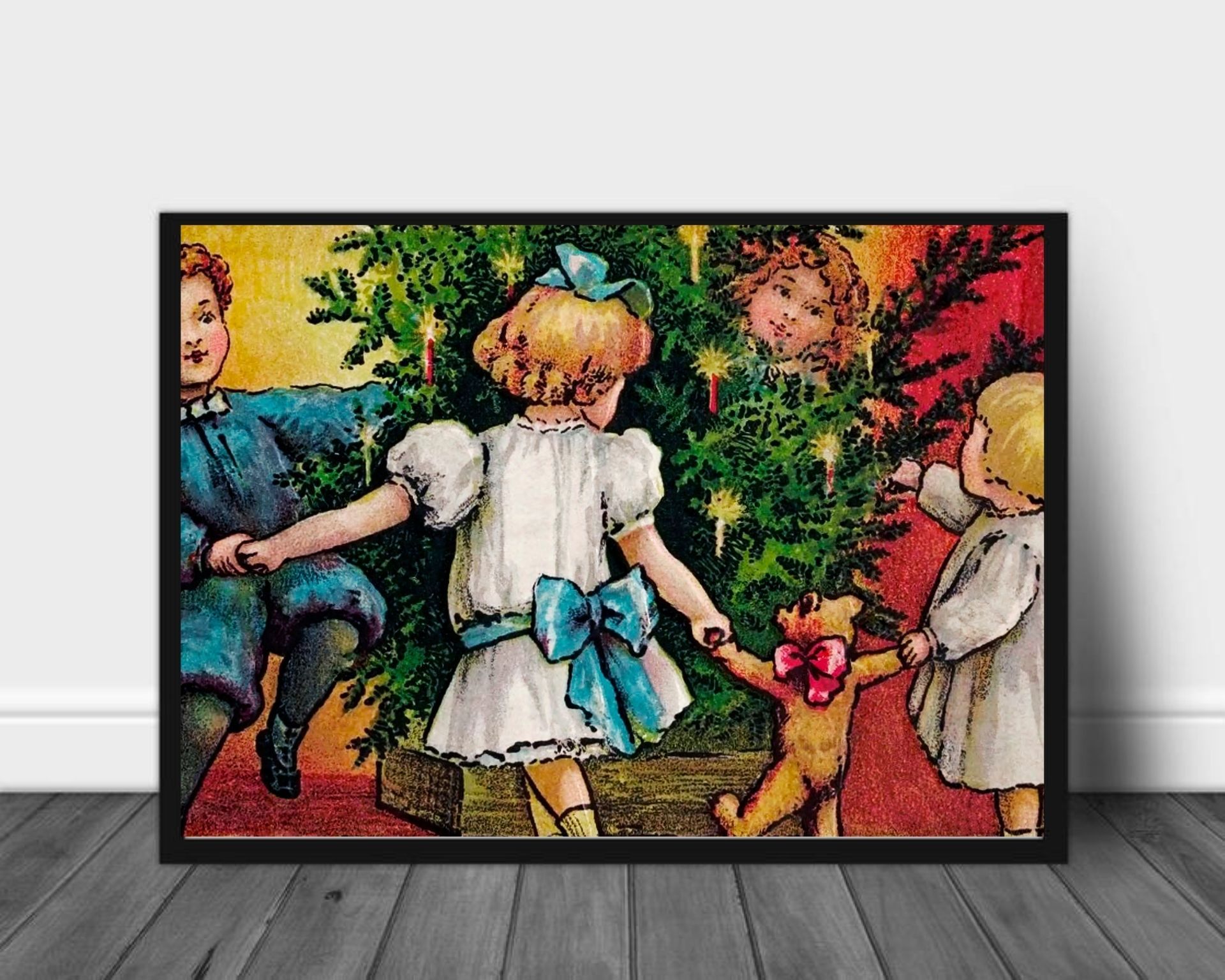 Barna går rundt juletreet- Gammeldags juleplakat - Plakatbar.no