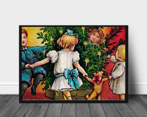 Barna går rundt juletreet- Gammeldags juleplakat - Plakatbar.no