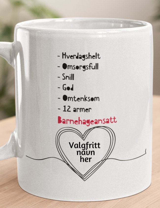 Barnehageansatt - Kopp med eget navn - Plakatbar.no