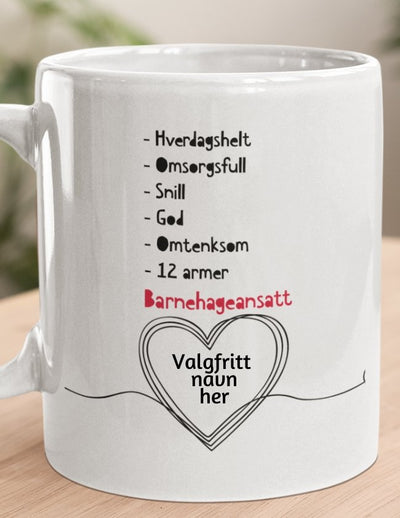 Barnehageansatt - Kopp med eget navn - Plakatbar.no