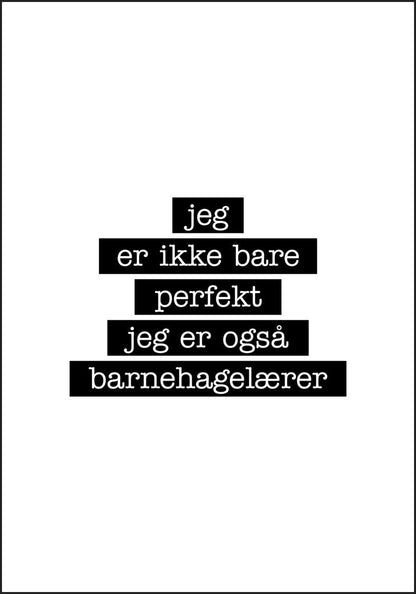 Barnehagelærer - Jeg er ikke bare perfekt Plakat - Plakatbar.no