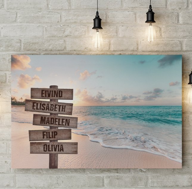 Beach familiemotiv - Personaliser med egne navn - Plakatbar.no