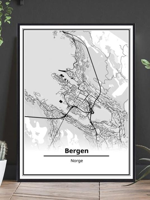 Bergen - byplakat med skygge - Plakatbar.no