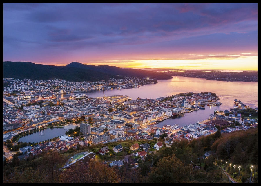 Bergen at sunset - Poster