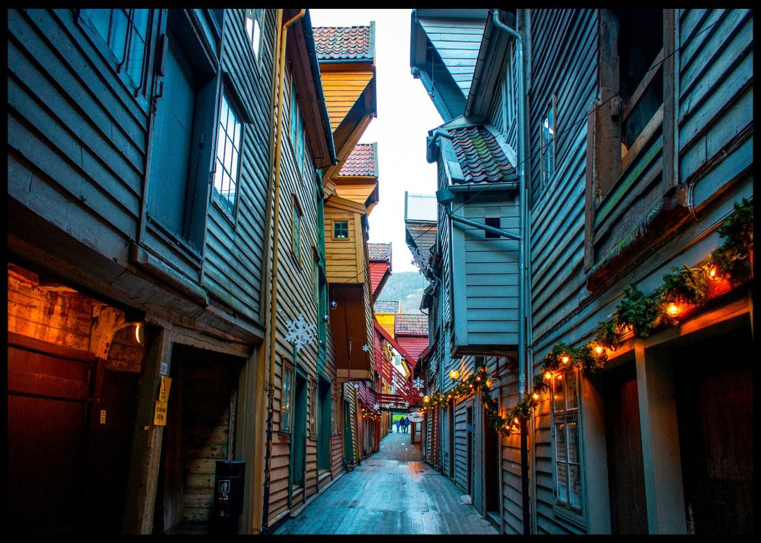Bryggen i Bergen, fra innsiden - Plakat