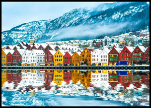 Bryggen i Bergen, vinter - Plakat - Plakatbar.no