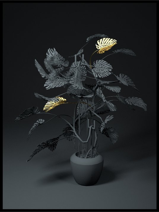 Cool sort og guld potteplante - Plakat
