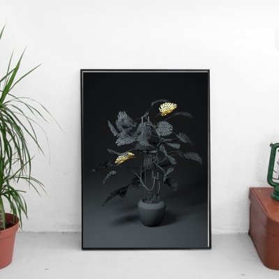 Cool black and gold potted plant - Poster - Plakatbar.no