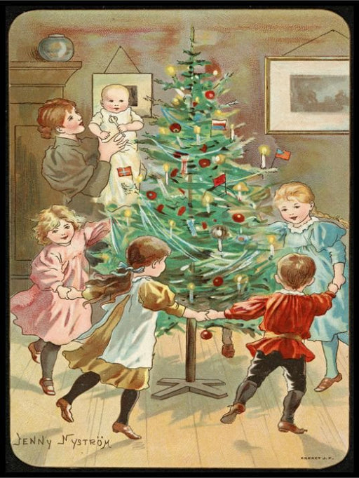 Dans rundt juletre - Retro juleplakat - Jenny Nystrøm - Plakatbar.no