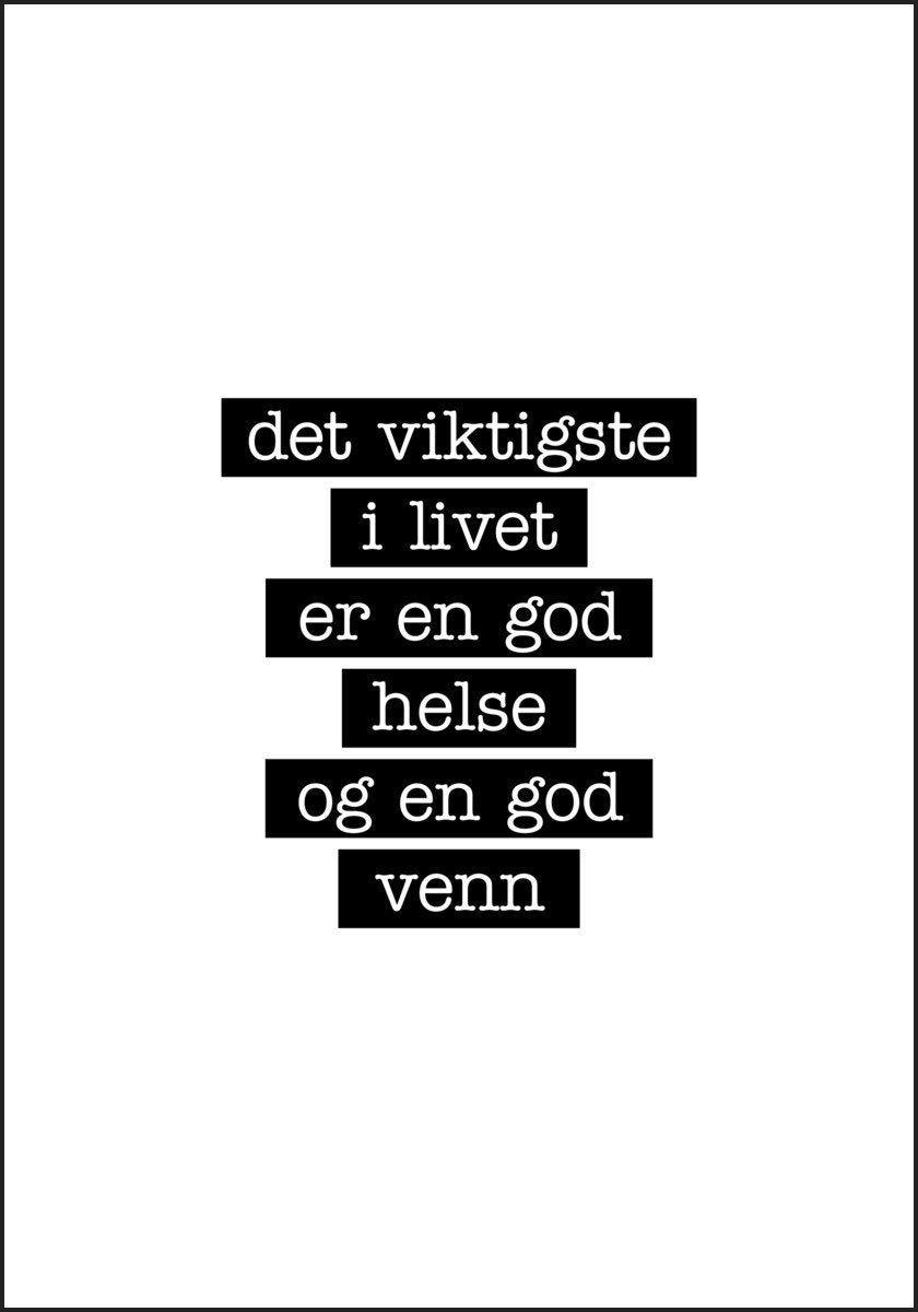Det viktigste i Livet er en god helse og en god venn - Flott Plakat - Plakatbar.no