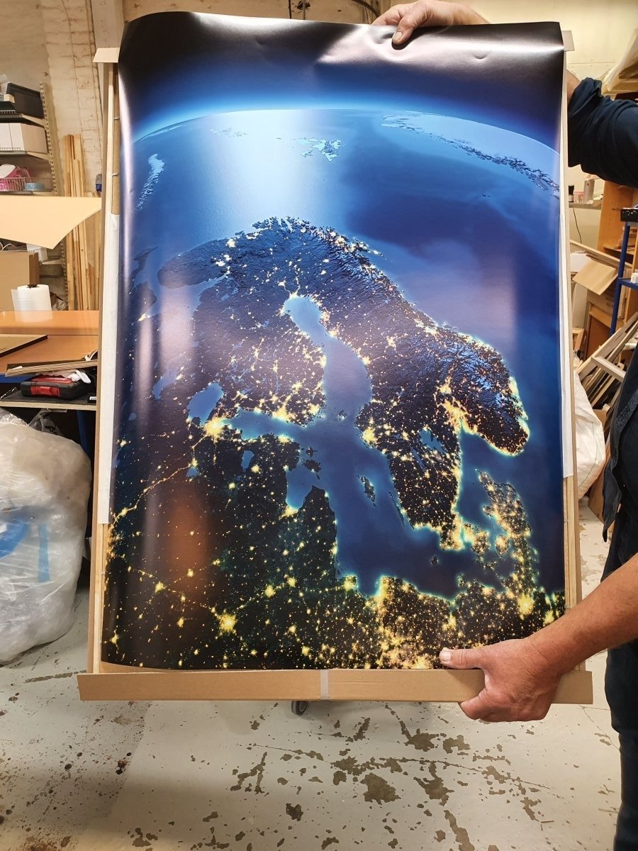 Detailed Earth. Europe. Scandinavia on a moonlit night - Plakatbar.no