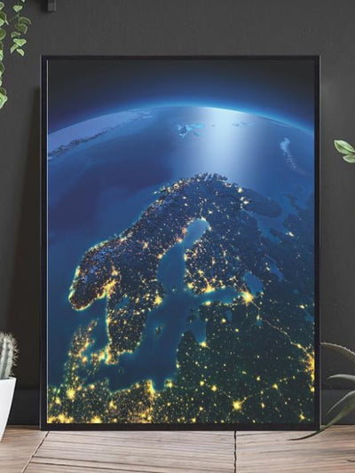 Detailed Earth. Europe. Scandinavia on a moonlit night - Plakatbar.no
