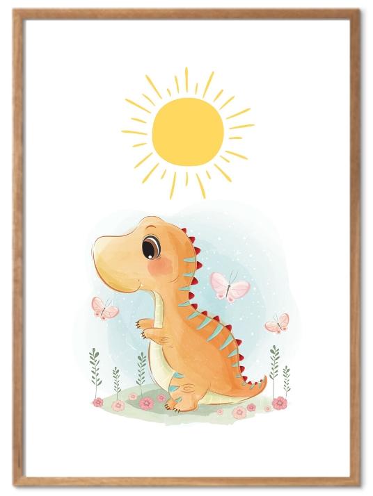 Dinosaurplakat med sol og sommerfugler - Plakatbar.no
